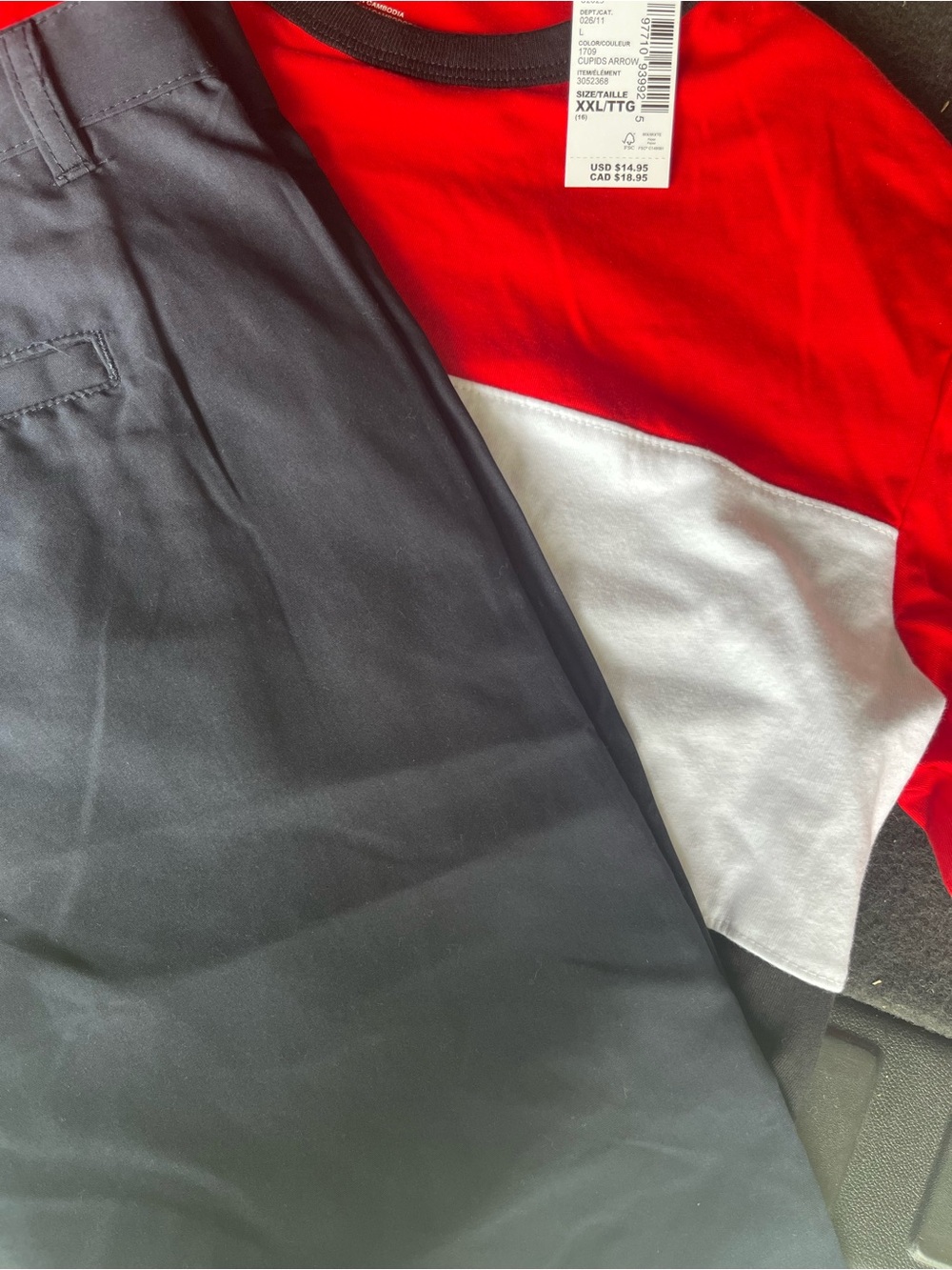 Red and White Colorblock Tee with Black Shorts..Red, white, boom!